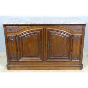 Regency Hunting Sideboard In Carved Oak And Marble, Flanders, 18th Century
