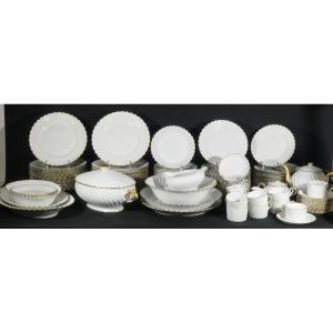 Haviland White Torso And Gold Trim, Limoges Porcelain Dinner Service For 12 People