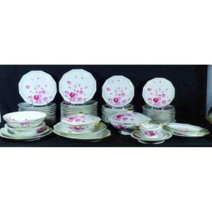Roses And Petals, Bernardaud Art Deco Limoges Porcelain Service For 12 People