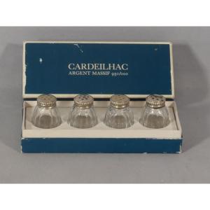 Cardeilhac, 4 Salt Cellars In Solid Silver And Glass