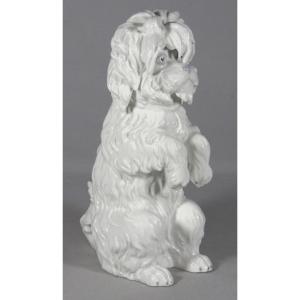 Bichon Frise Dog, German Porcelain Statuette Gebrüder Heubach Blue Mark 1882-1915