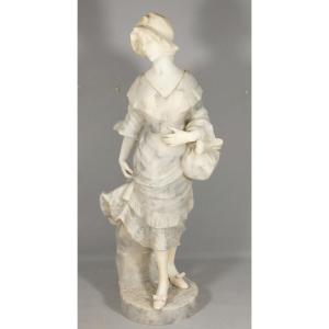 Antonio Cuzzini, Alabaster Sculpture Of A Young Woman, Italy Circa 1920