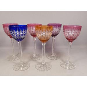 Baccarat Cavour, 6 Double-layer Cut Crystal Rhine Wine Glasses