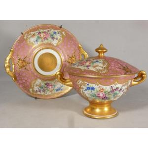 Centerpiece, Covered Bowl And Its Frame In Limoges Porcelain