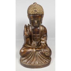 Buddha Shakyamuni Bronze Raised Hand Abhaya Mudra, Late 19th Century Sculpture