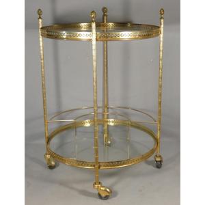 Trolley, Serving Trolley, Rolling Bar In Brass And Glass, Jansen, Baguès, 1960s