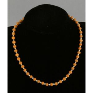 Pearl And Coral Necklace With Gold Chain Clasp, Early 20th Century
