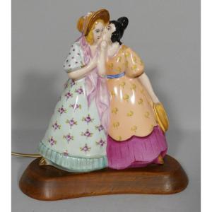 Limoges Porcelain Night Light, The Two Friends, 1930s Period