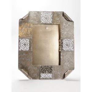 Photo Frame In Chiseled And Pierced Silver Metal, Early 20th Century