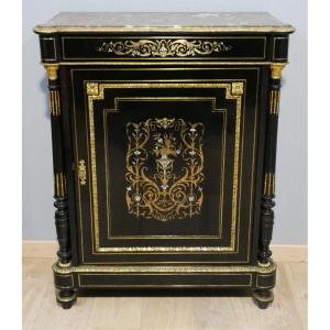 Napoleon III Sideboard In Blackened Wood, Marquetry Of Brass, Mother-of-pearl And Bone, 19th Century