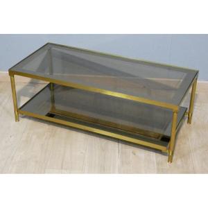 Neoclassical Style Brass Coffee Table With Two Mirrored Glass Tops, 1960