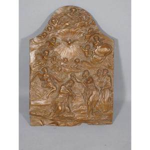 The Baptism Of Christ, Embossed Copper Plaque From The 18th Century