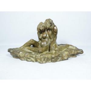 Three, Maternity, Patinated Bronze Sculpture By Sandrine Clarisse Bertrand, Couffignal Cast Iron