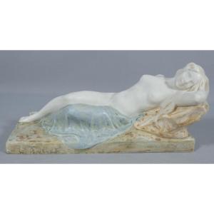 Léopold Savine And Théodore Haviland, Porcelain Statuette, The Young Woman Reclining, Early 20th Century