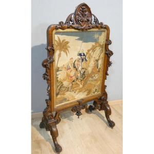 Rosewood And Petit Point Tapestry Fireplace Screen, 19th Century