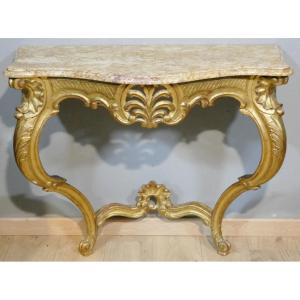 Louis XV Style Console Table In Carved Gilded Wood, Early 20th Century
