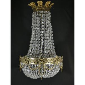 Louis XVI Style Hot Air Balloon Basket Chandelier In Glass And Bronze, 20th Century