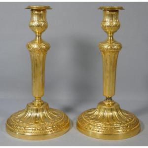Pair Of Louis XVI Gilt Bronze Candlesticks, 18th Century