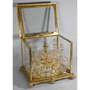 Liqueur Cellar In Gilded Bronze On All Sides And Crystal, Napoleon III Period Circa 1860