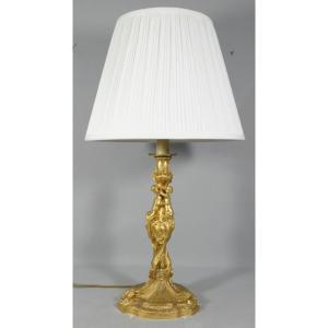 According To Meissonnier, A Gilt Bronze Lamp With Putti, Masonic Symbols, Late 19th Century