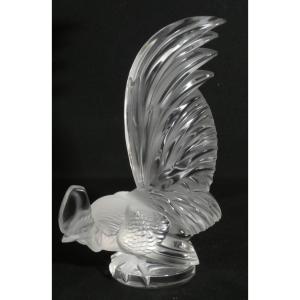 Lalique France, Dwarf Rooster, Crystal Statuette, Circa 1960
