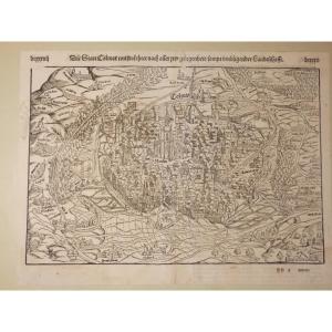 Colmar Cosmographic Map Of Munster In 1550, Old Geographical Map
