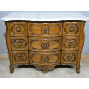 Louis XV Style Commode In Solid Walnut And Marble, 18th Century