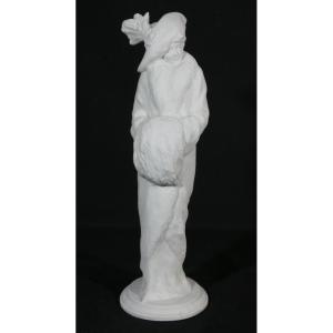 Elegant Woman In Fur, Biscuit Porcelain Sculpture By Maurice Guiraud-rivière, Art Nouveau Period