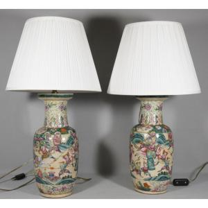 Pair Of Ceramic Vase-lamps From China, Late 19th Century