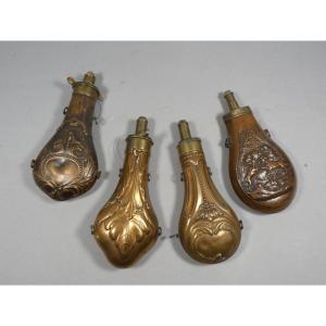 Collection Of 4 19th Century Copper Powder Flasks