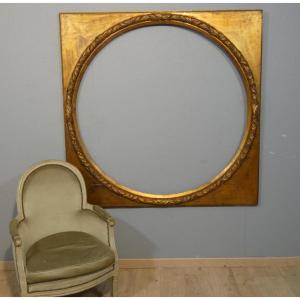 Large Round Frame With Laurel Leaf Wreath, Louis XVI Empire Style, Early 20th Century