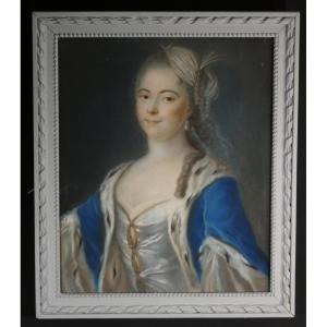 Portrait Of An Elegant Woman With Diana-style Hair, Pastel Signed Leblanc, Dated 1866 