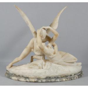 Psyche And Cupid, Alabaster Sculpture After Canova, Italy, Early 20th Century