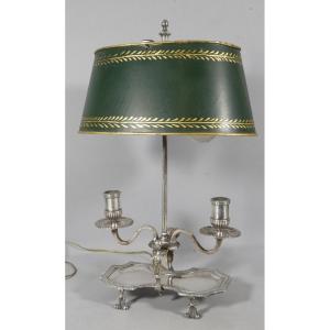 Regency Bouillotte Lamp In Silvered Bronze, 18th Century