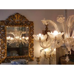 Murano Glass Chandelier With 8 Lights, Translucent Color, Mid-20th Century