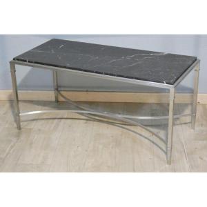 Signed Maison Charles Et Fils, Silvered Bronze And Black Marble Coffee Table, Circa 1960