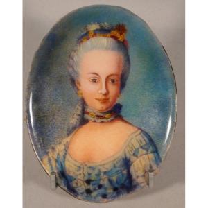 Camille Fauré Limoges, Enamel Medallion On Copper, Young Woman Marquise