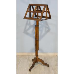 Music Lectern, Double-sided Musician's Stand In Solid Walnut, Rack And Pinion System, 19th Century