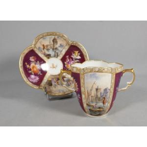 Augustus Rex, Hand-painted Meissen Porcelain Collector's Chocolate Cup, 19th Century