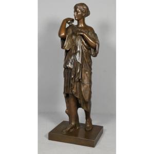 Diana Of Gabii, Patinated Bronze Sculpture Dated 1879, Sauvage Reduction, 19th Century