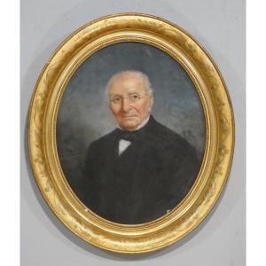 Large 19th-century Pastel Portrait Of A Man With Glasses, Dated 1868, Signed F. Laffargue, Giltwood Frame