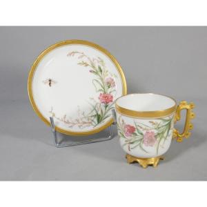Limoges Porcelain Collector's Cup, Hand-painted With Carnation Flowers, 19th Century 