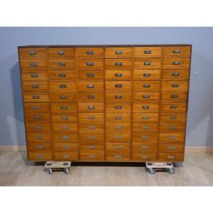 Vintage 66-drawer Shop Cabinet, Suitable For Shops, Haberdasheries, Or Storage; Mahogany Front; Circa 1960