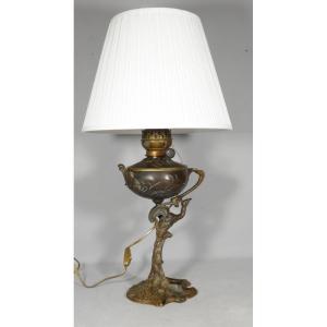 The Peacock, A Patinated Bronze Lamp From The Art Nouveau Period, Circa 1900