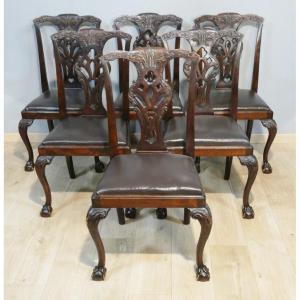 6 English Chippendale Dining Chairs In Mahogany, Early 20th Century