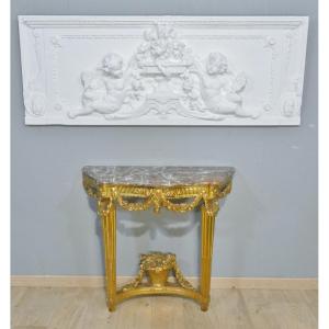 Headboard, Top Of The Door With Cherubs In Wood And Stucco, Napoleon III Period, Wood Paneling