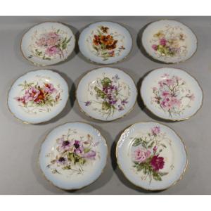Haviland, 8 Dessert Plates With Different Floral Designs, Limoges Porcelain, Late 19th Century