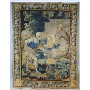 Aubusson 17th Century, Large Tapestry With Figures And A Horse In Wool