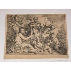 Jacob Jordaens (1593-1678) Etching The Child Jupiter Is Fed By The Goat Amalthea