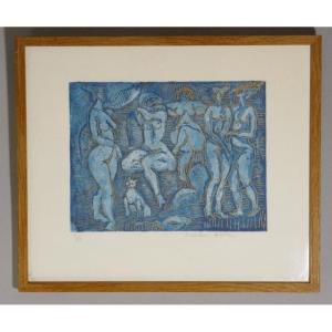 Simone Nathan Ascher (1924-2012), Lithograph 5 Women And A Cat